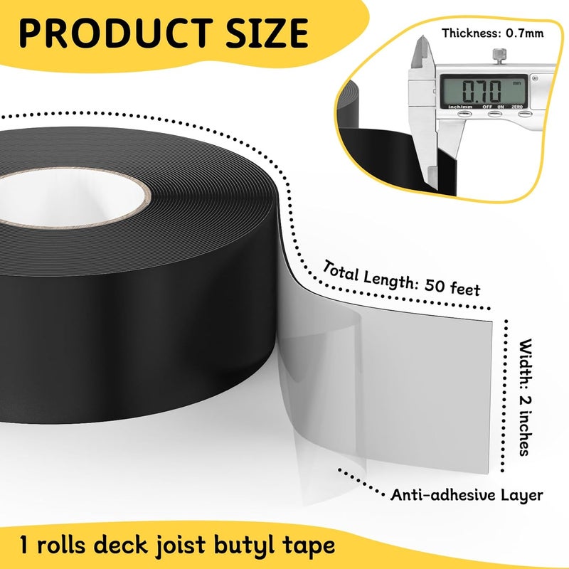 Hanotic Joist Tape for Decking 2" x 50', 1 Rolls Weatherproof Butyl Sealant Tape - Waterproof and Anti-Corrosion for Extend Deck Life for Wood Joists Beams Roof Rv - Image 2